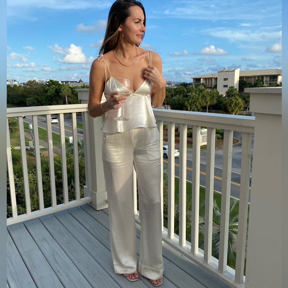 Something Navy matching white silk set (S top, XS bottom)